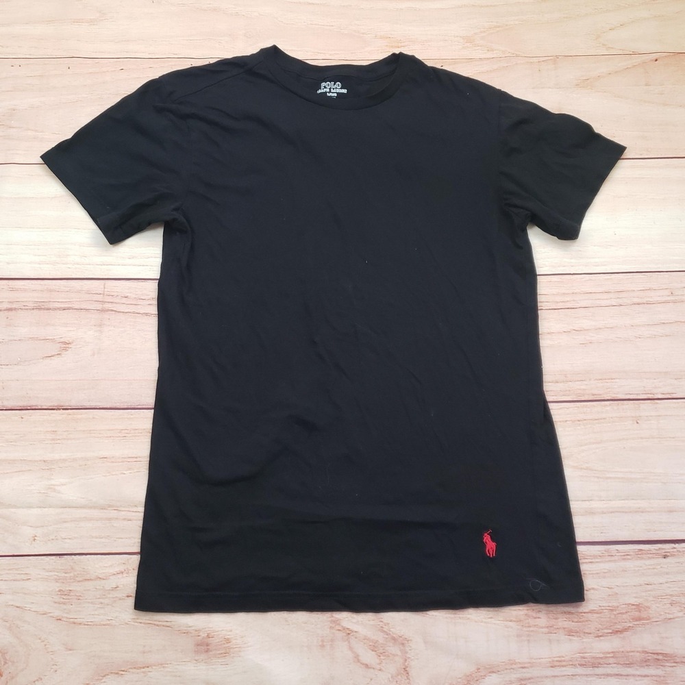 Polo Ralph Lauren Shirt Mens Large Black Slim Fit Crewneck Red‎ Pony T-Shirt